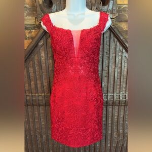 JVN by Jovani - red cocktail dress with sparkle size 2